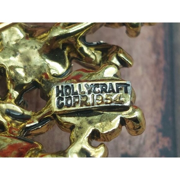 Vintage Hollycraft 1954 Gold Tone Marcasite Sparkly Brooch Pin Flower Bouquet - Picture 10 of 10